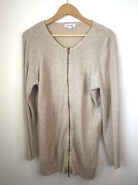 Calvin Klein textured waffle knit double zip cardigan sweater size Large